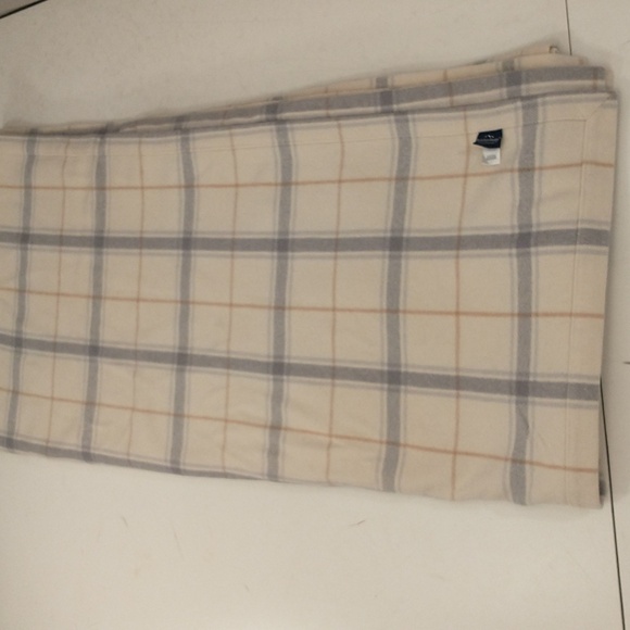100% Wool Plaid Blanket 88" x 93" Neutral Cream Gray & Tan Window Pane Soft Warm - Picture 4 of 7
